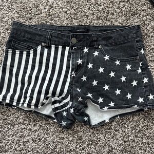 Forever 21 Black and White Star Stripe Jean Shorts